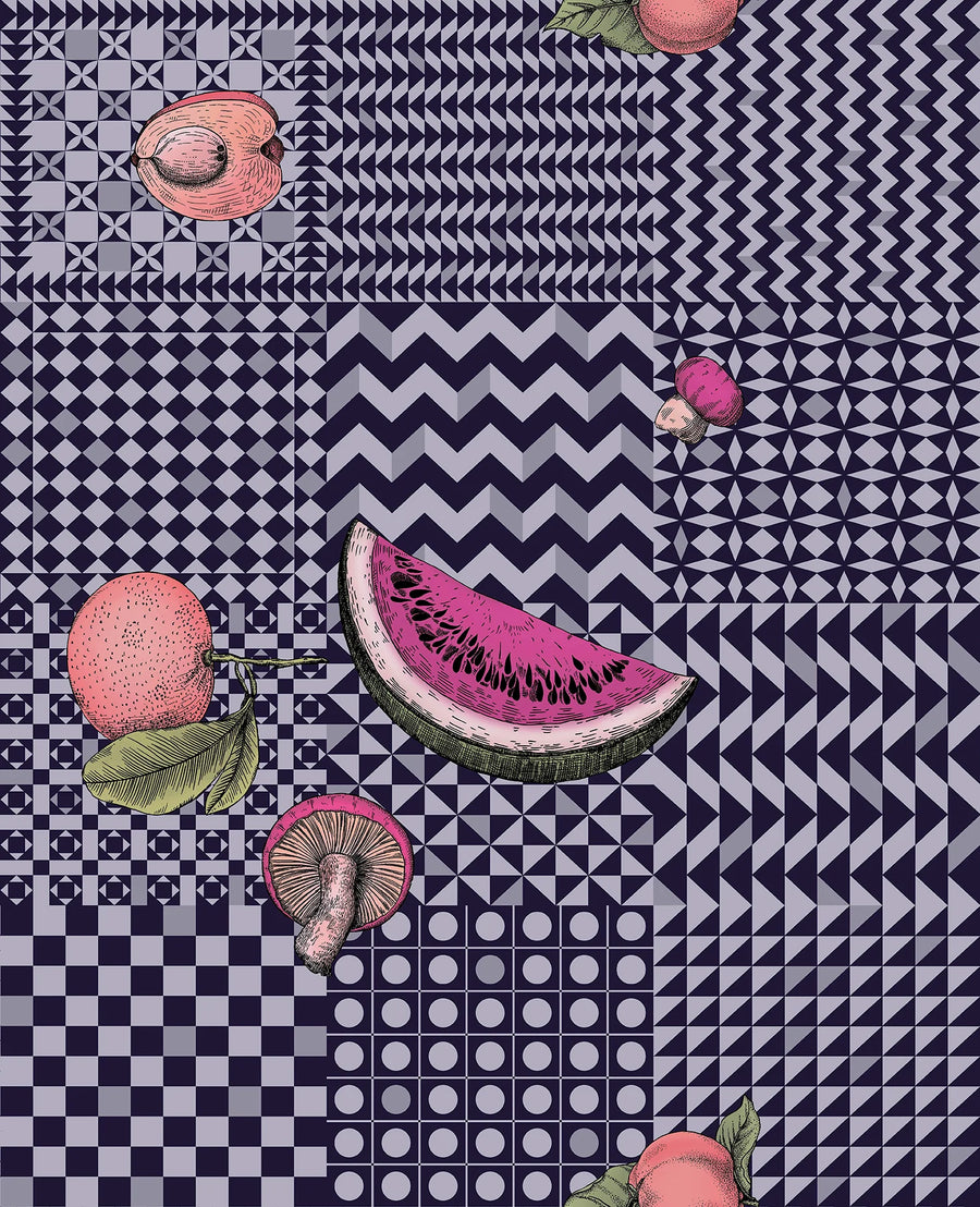 Cole & Son Frutta e Geometrico Wallpaper | Magenta & Ink | 123/6028