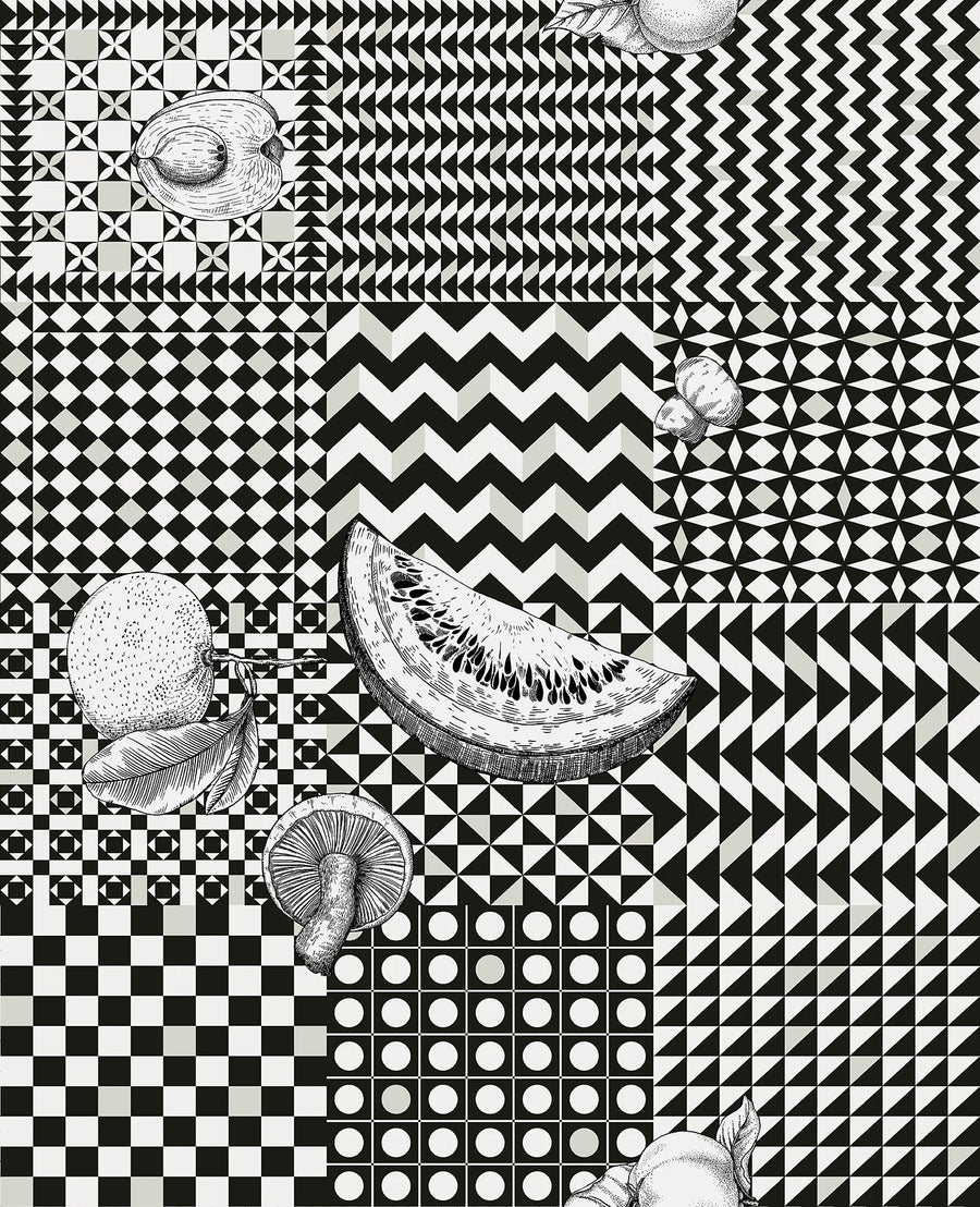 Cole & Son Frutta e Geometrico Wallpaper | Black & White | 123/6030