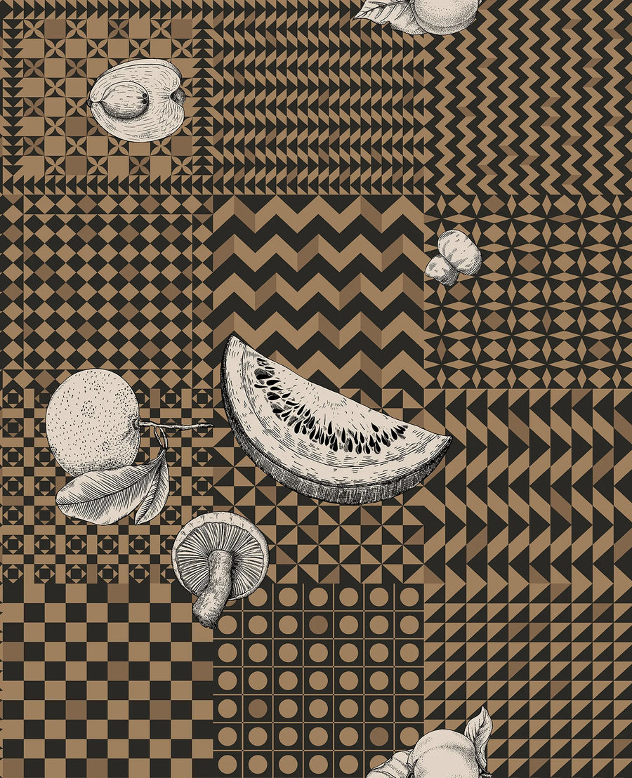 Cole & Son Frutta e Geometrico Wallpaper | Black, White & Gold | 123/6031