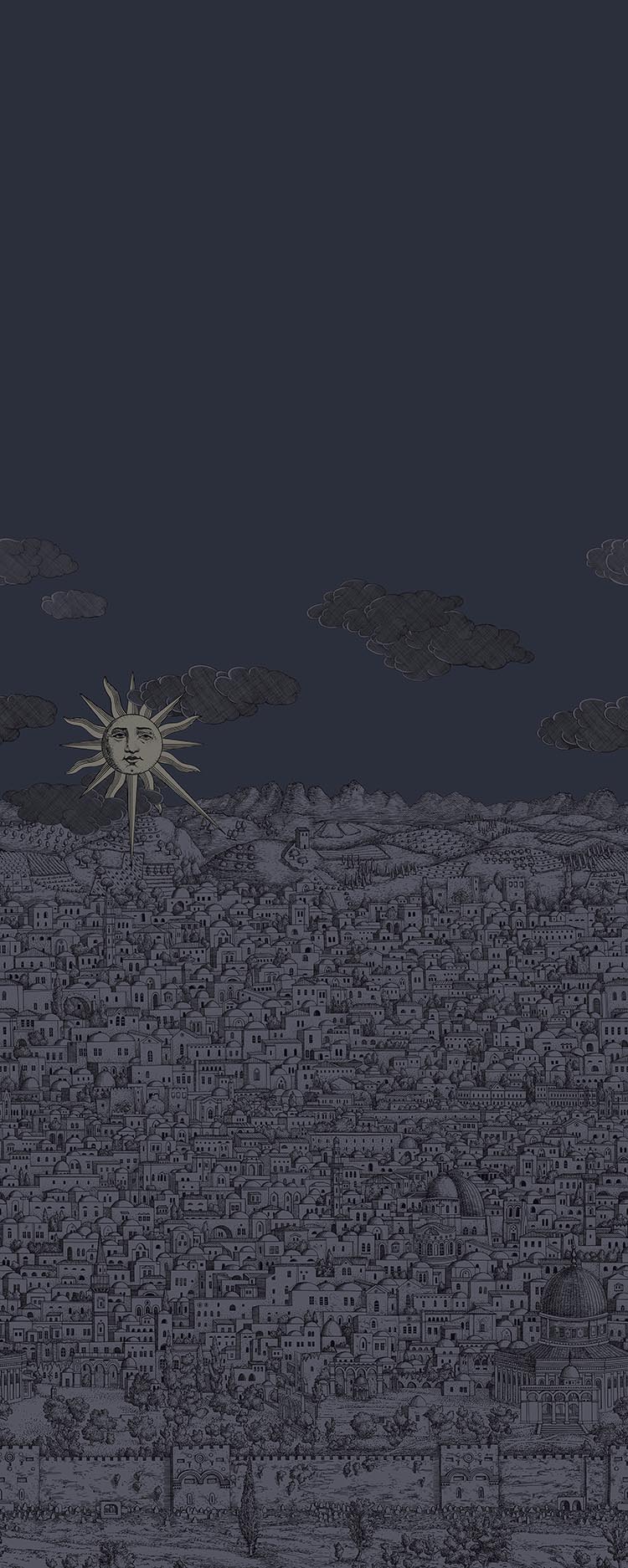 Cole & Son Vista Mediterranea Wallpaper | Midnight with Gilver Sun | 123/3013