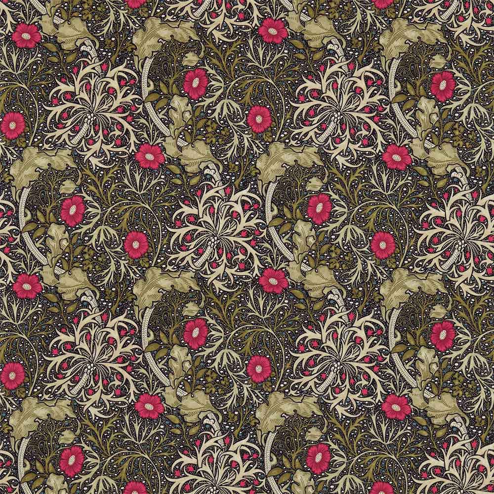 Morris Seaweed Ebony & Poppy Fabric