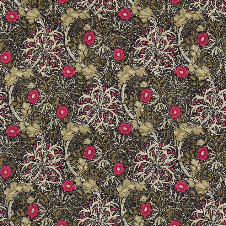 Morris Seaweed Ebony & Poppy Fabric