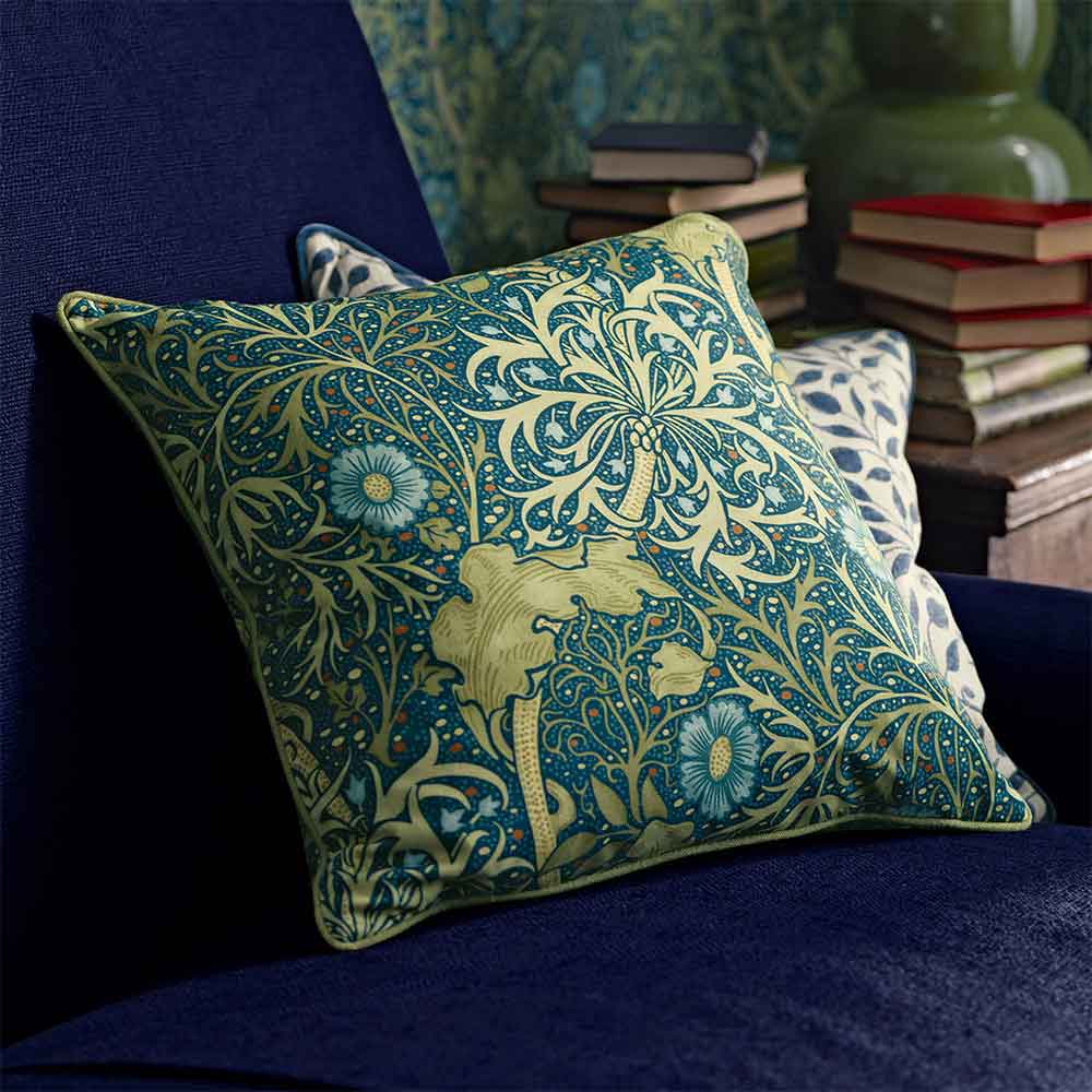 Morris Seaweed Cobalt & Thyme Fabric