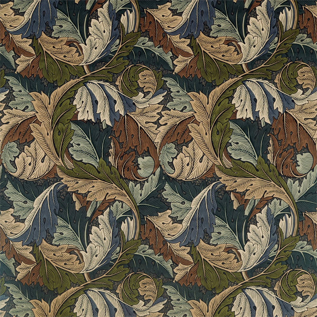 Acanthus Velvet Slate Blue & Thyme Fabric