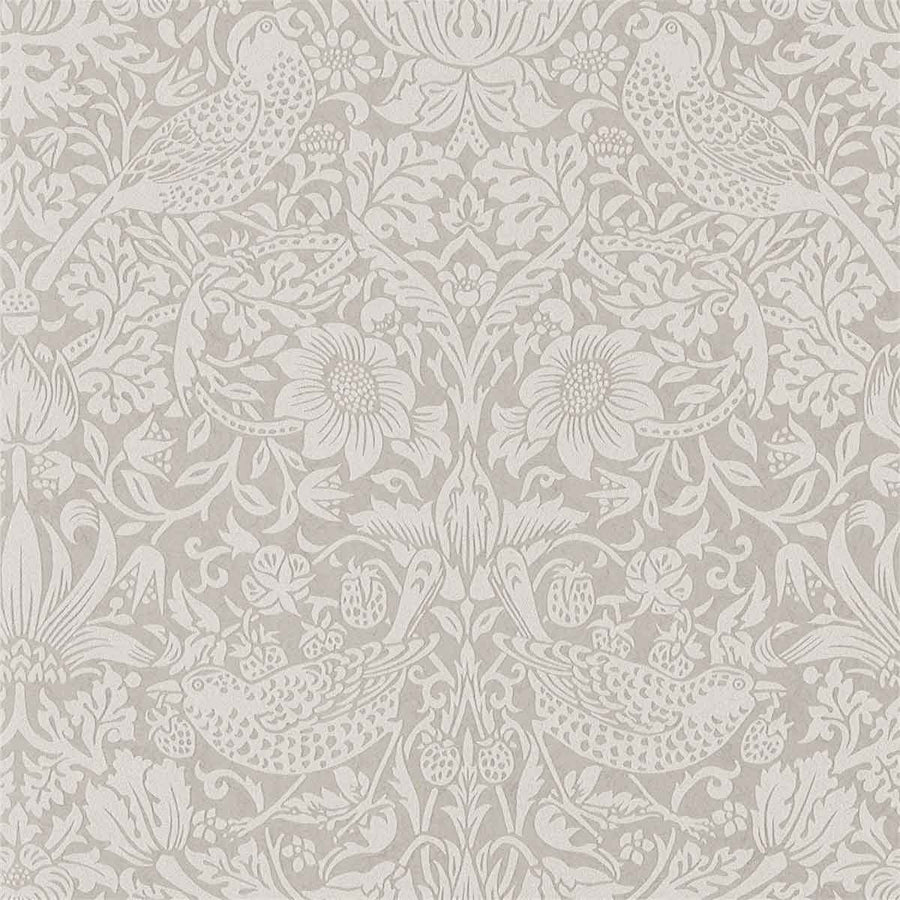 Morris And Co Pure Strawberry Thief Wallpaper - Silver & Stone - 216017 | Modern 2 Interiors