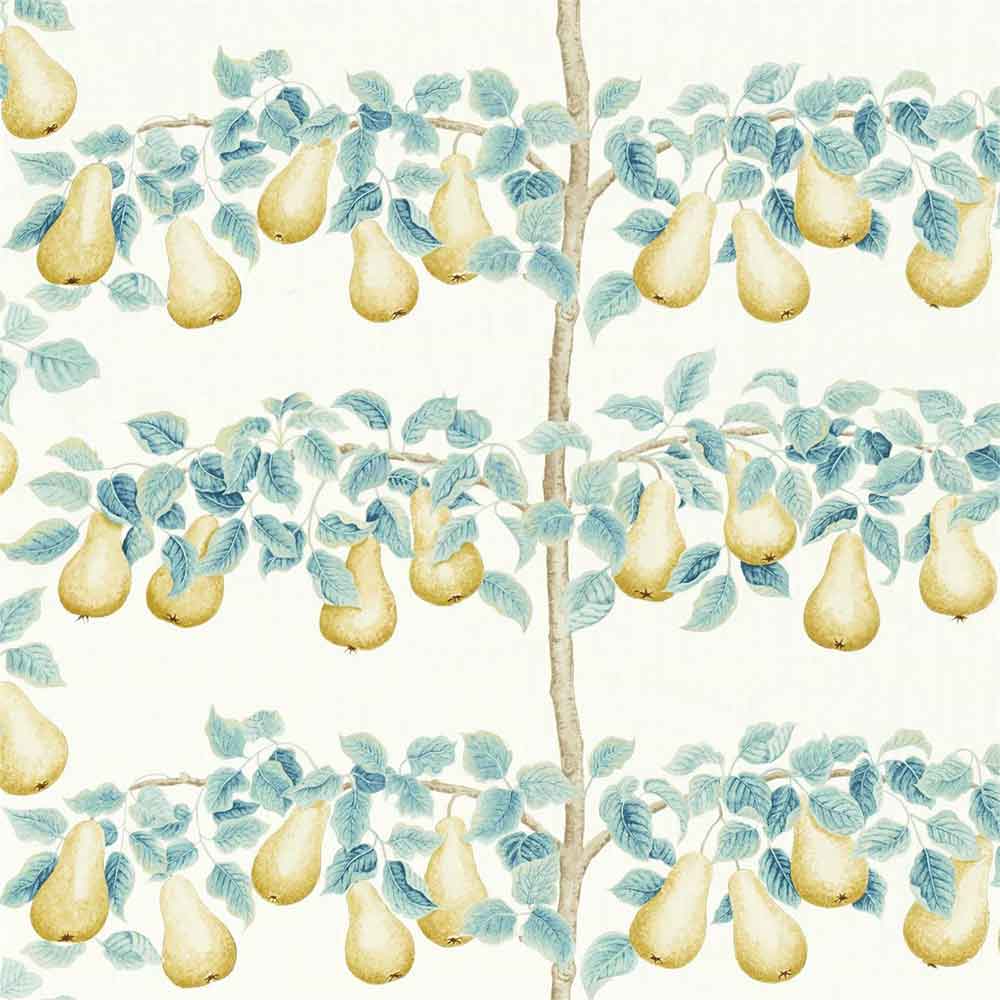 Perry Pears Gold & Aqua Fabric