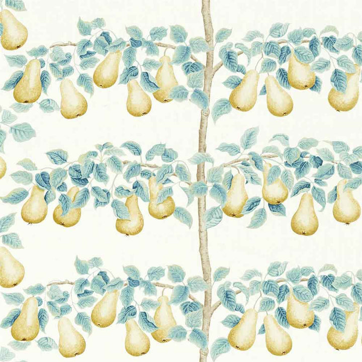 Perry Pears Gold & Aqua Fabric