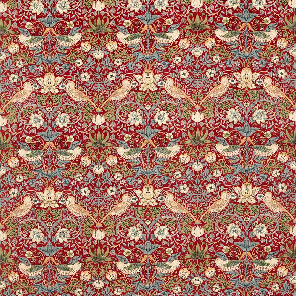 Strawberry Thief Velvet Crimson & Slate Fabric