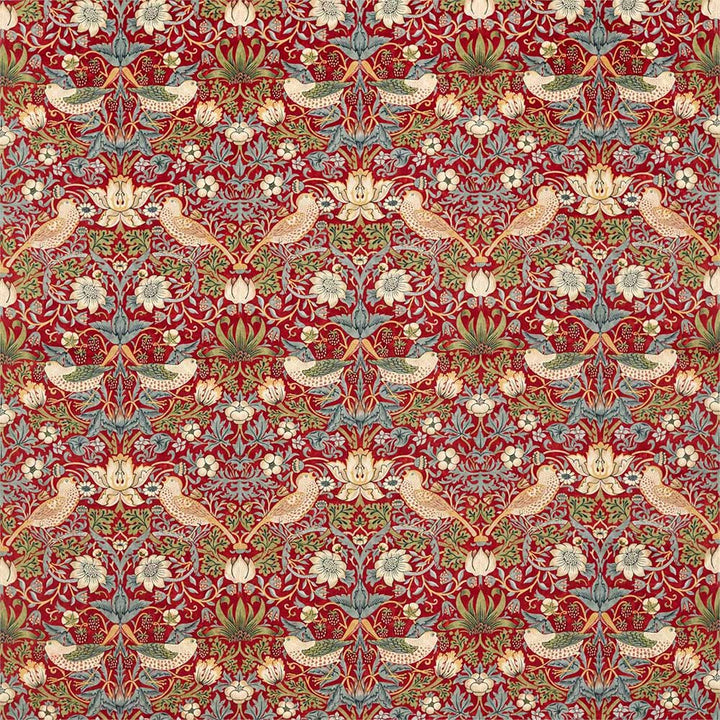 Strawberry Thief Velvet Crimson & Slate Fabric