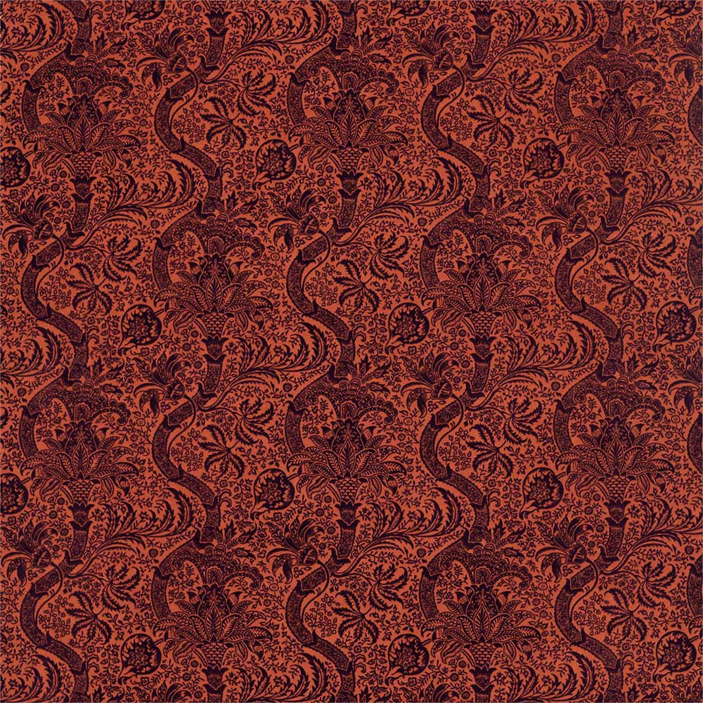 Indian Flock Velvet Russet & Mulberry Fabric