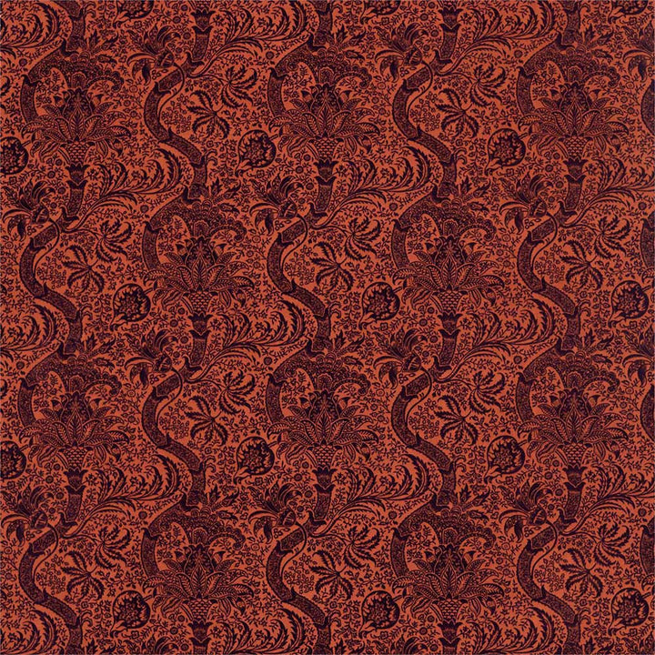 Indian Flock Velvet Russet & Mulberry Fabric