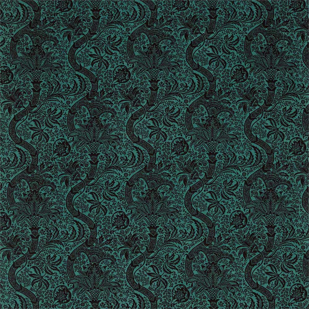 Indian Flock Velvet Cerulean &  Walnut Fabric