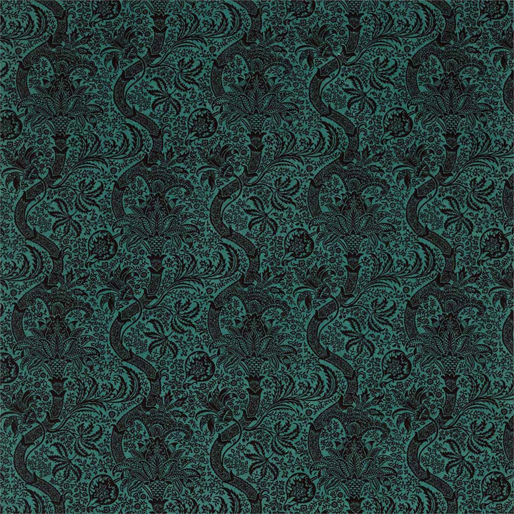 Indian Flock Velvet Cerulean &  Walnut Fabric