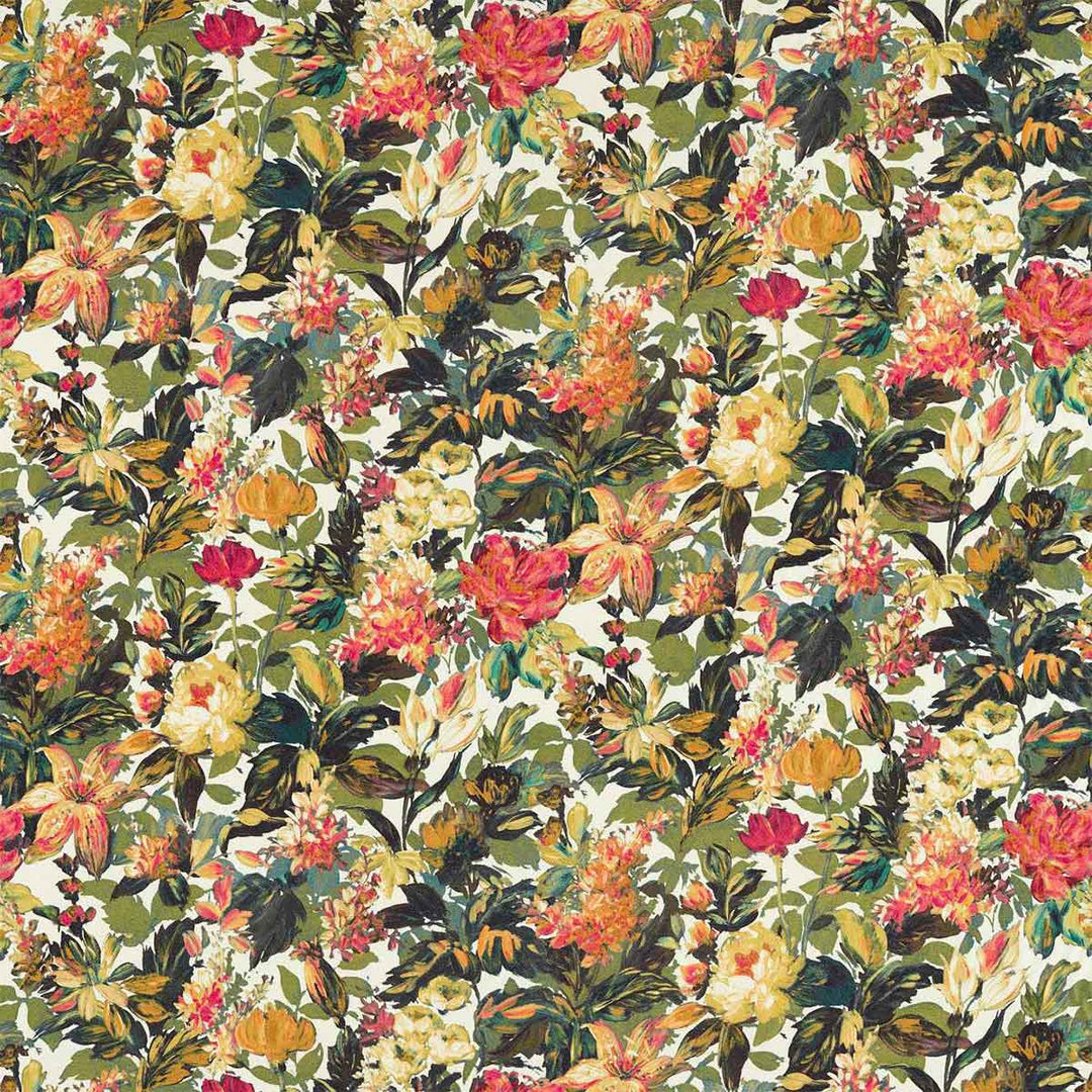 Lilum Olive & Raspberry Fabric