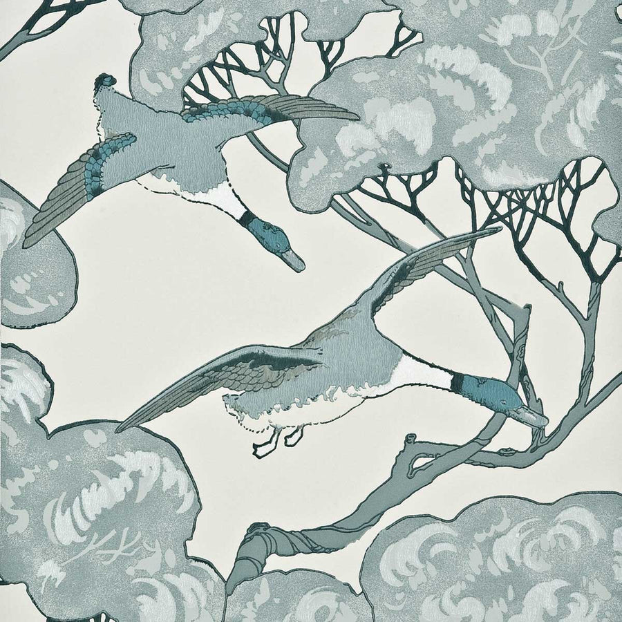 Mulberry Home Flying Ducks Wallpaper | Aqua | FG066.R104