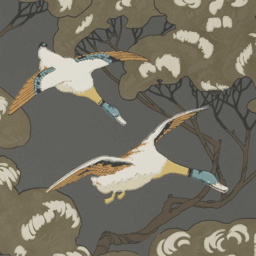 Mulberry Home Flying Ducks Wallpaper | Charcoal | FG090.A101