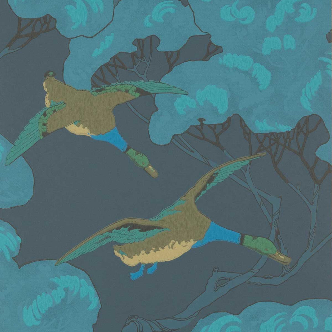 Mulberry Home Flying Ducks Wallpaper | Indigo | FG090.H10