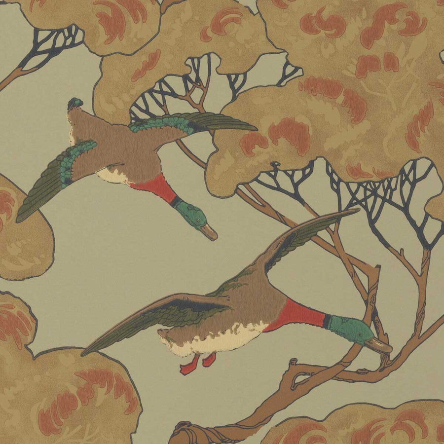 Mulberry Home Flying Ducks Wallpaper | Sky & Moss | FG090.H22