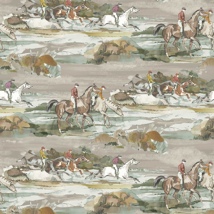 Mulberry Home Morning Gallop Wallpaper | Grey & Sand | FG097.A46