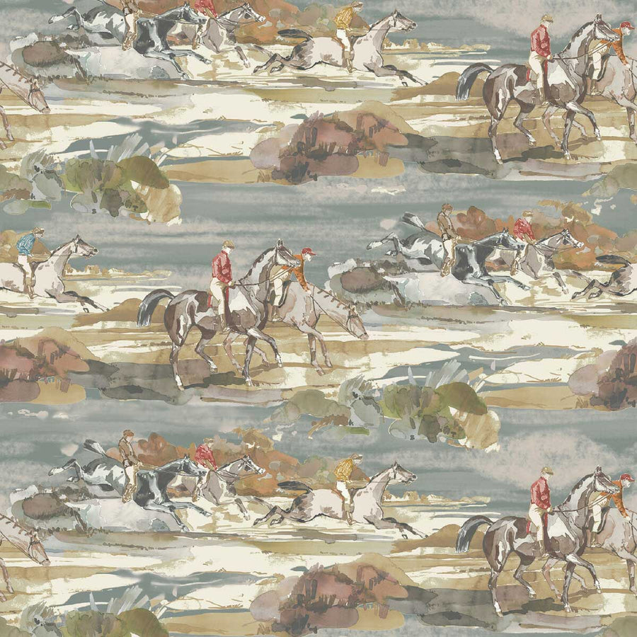 Mulberry Home Morning Gallop Wallpaper | Blue & Sand | FG097.H57