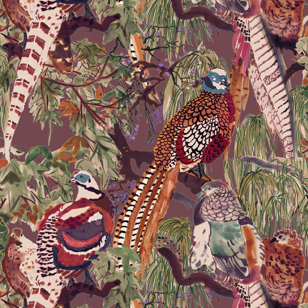 Mulberry Home Game Birds Wallpaper | Red & Plum | FG101.V54