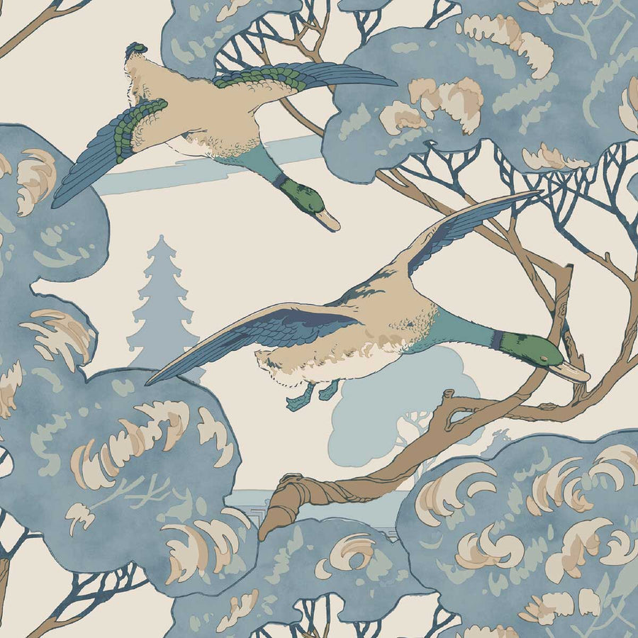 Mulberry Home Grand Flying Ducks Wallpaper | Blue | FG102.H101