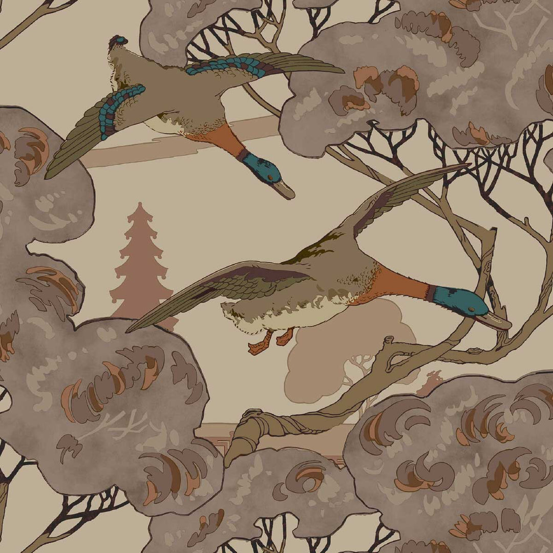 Mulberry Home Grand Flying Ducks Wallpaper | Plum | FG102.H113