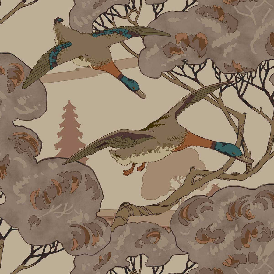 Mulberry Home Grand Flying Ducks Wallpaper | Plum | FG102.H113