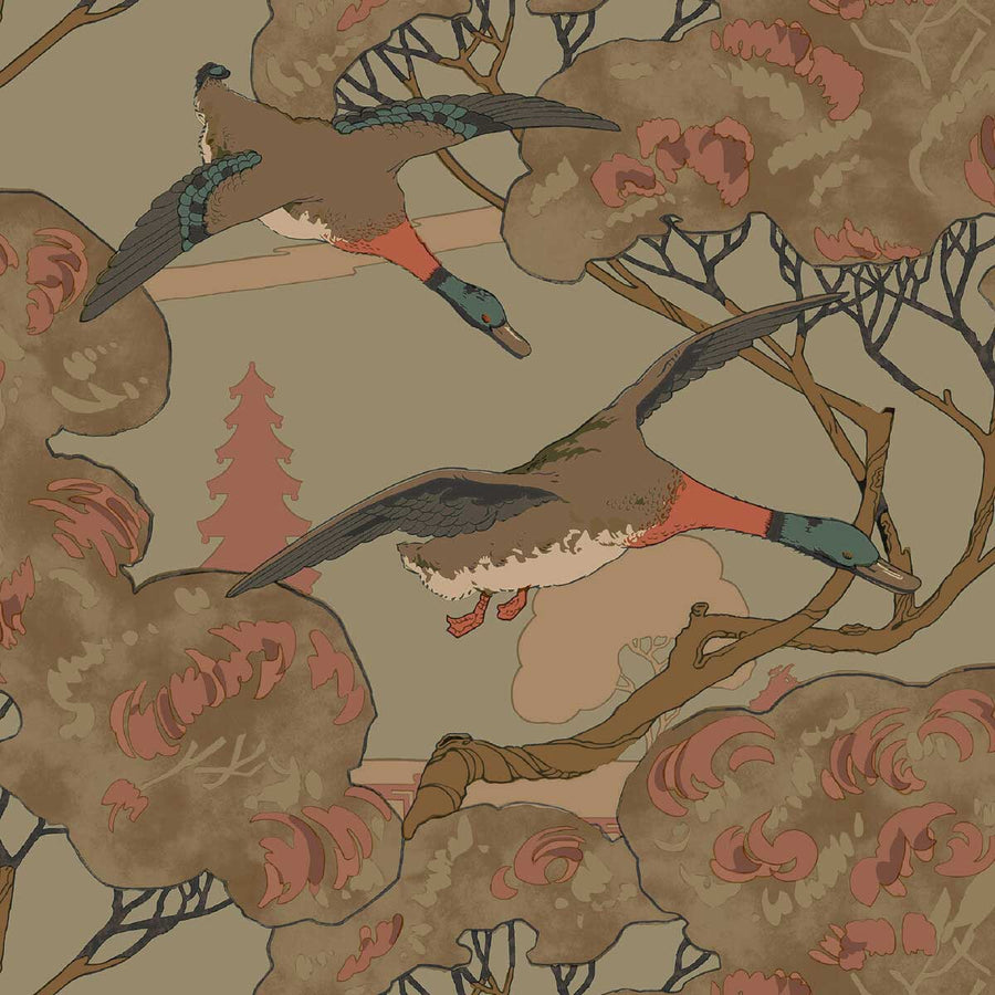 Mulberry Home Grand Flying Ducks Wallpaper | Sage | FG102.S108