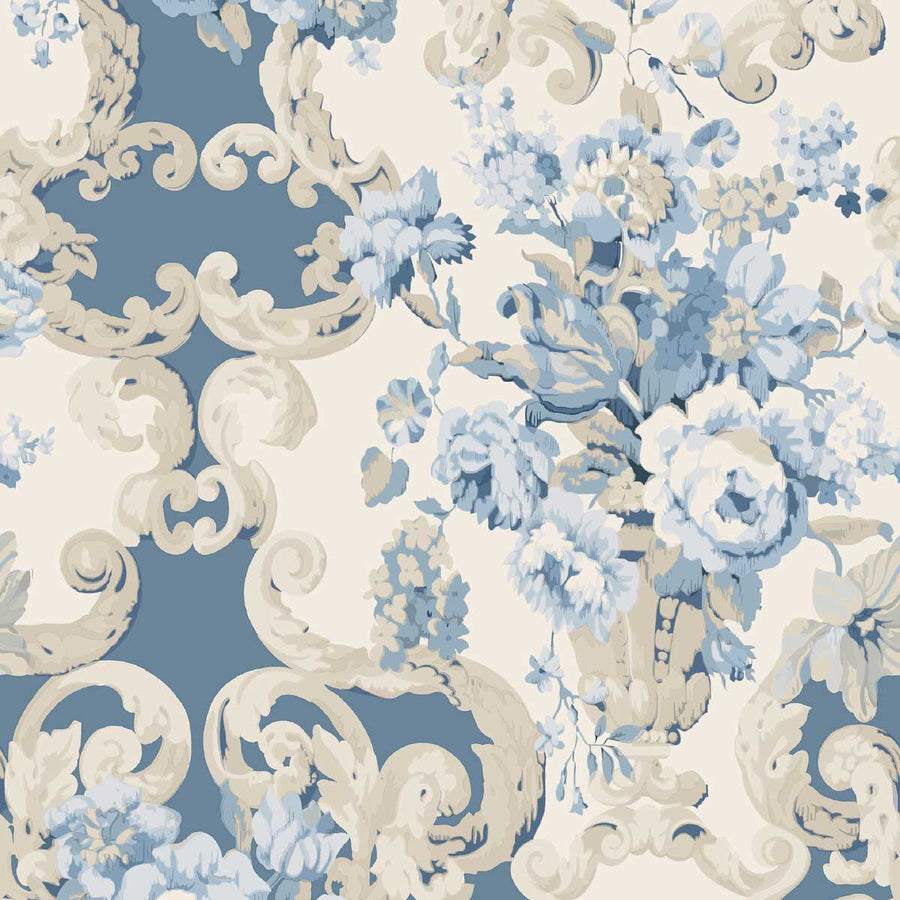 Mulberry Home Floral Rococo Wallpaper | Blue | FG103.H101