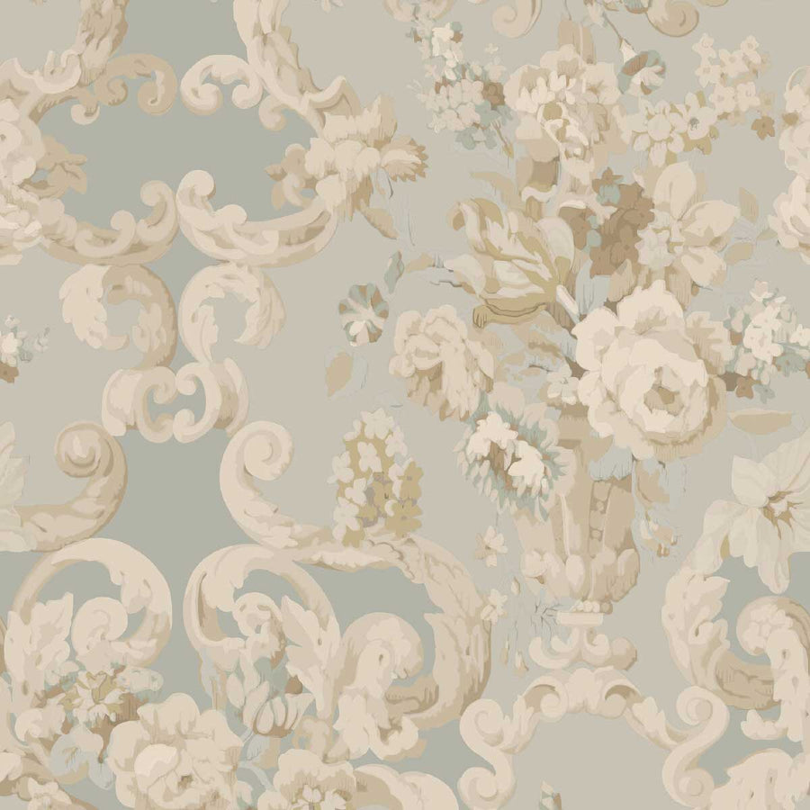 Mulberry Home Floral Rococo Wallpaper | Aqua | FG103.R104