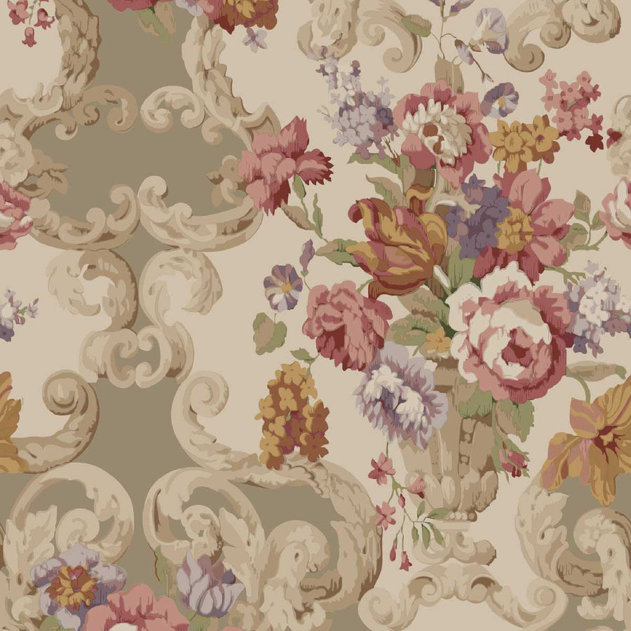 Mulberry Home Floral Rococo Wallpaper | Red & Plum | FG103.V54