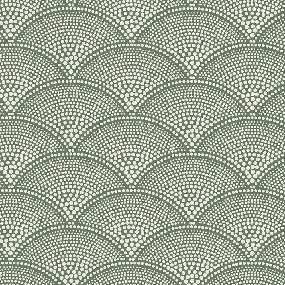 Cole & Son Feather Fan Jacquard Fabric | Cream on Olive Green | F111/8029