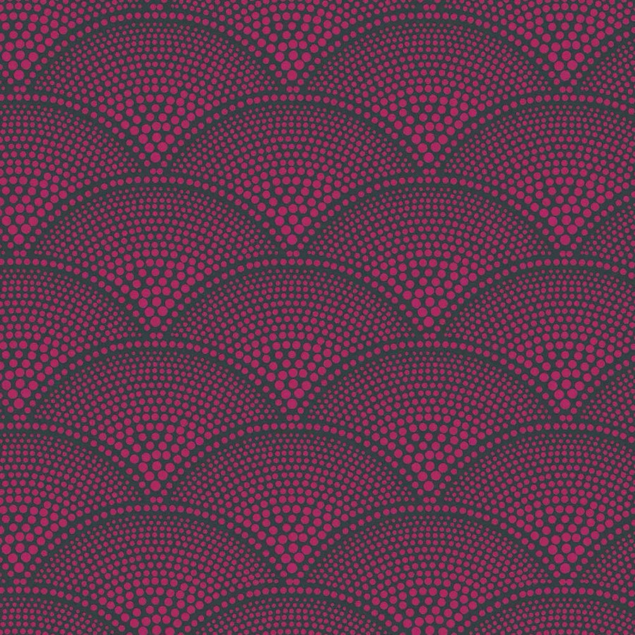 Cole & Son Feather Fan Jacquard Fabric | Magenta on Charcoal | F111/8030