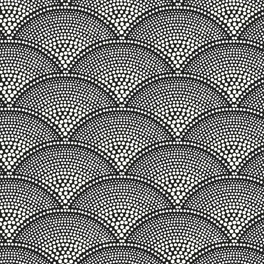 Cole & Son Feather Fan Jacquard Fabric | White on Black | F111/8031