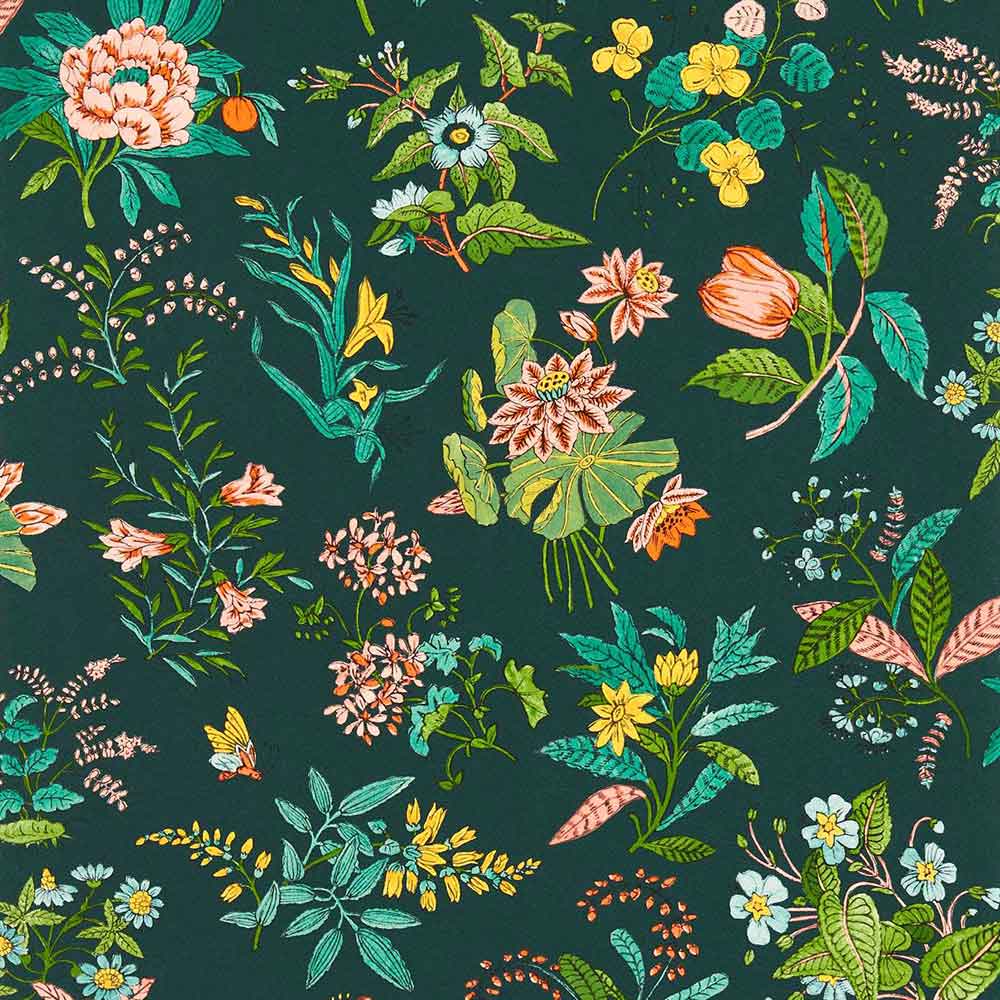 Woodland Floral Jade, Malachite & Rose Quartz Wallpaper