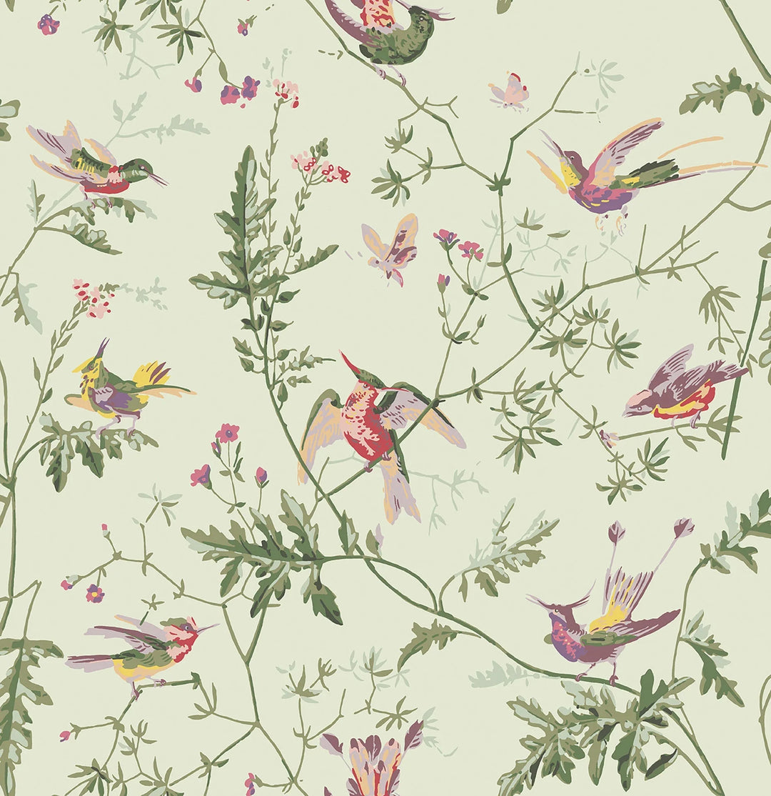 Hummingbirds Multi, Old Olive on Eau de Nil