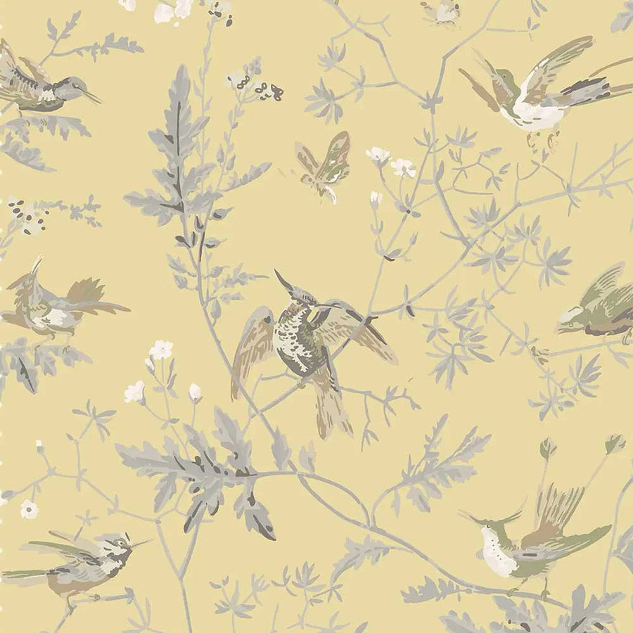 Cole & Son Hummingbirds Silk Fabric | Gold & Soft Grey | F111/1001