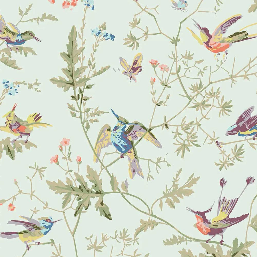 Cole & Son Hummingbirds Cotton Fabric | Duck Egg | F62/1004