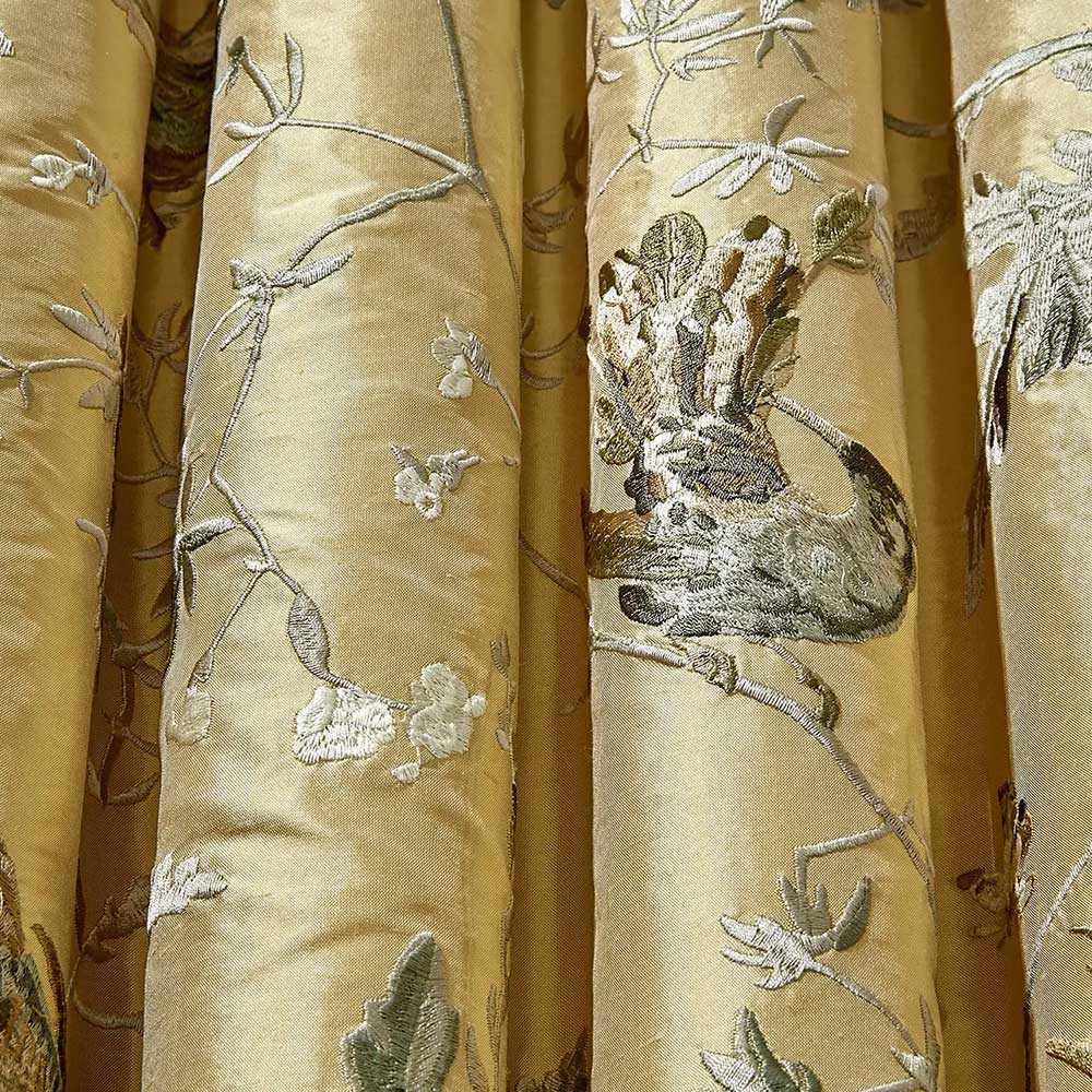 Cole & Son Hummingbirds Silk Fabric | Gold & Soft Grey | F111/1001