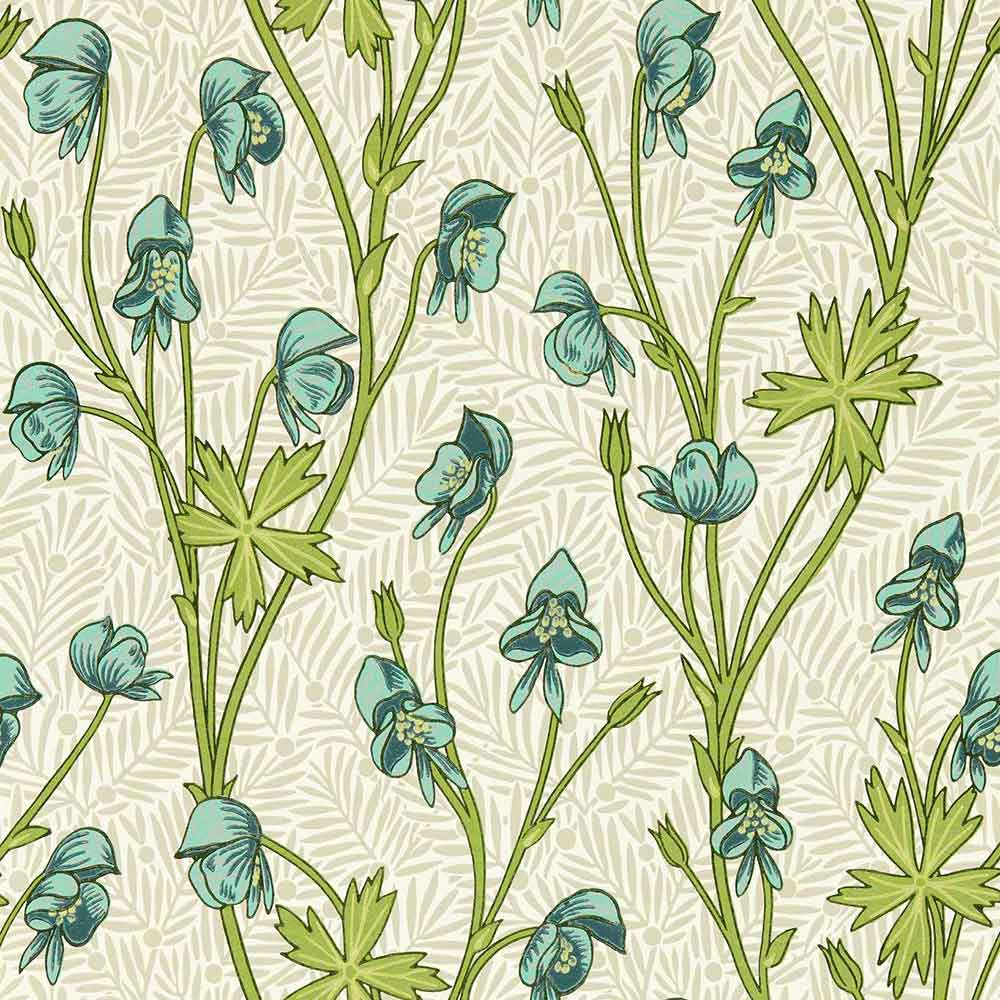 Monkshood Aqua & Peashoot Wallpaper