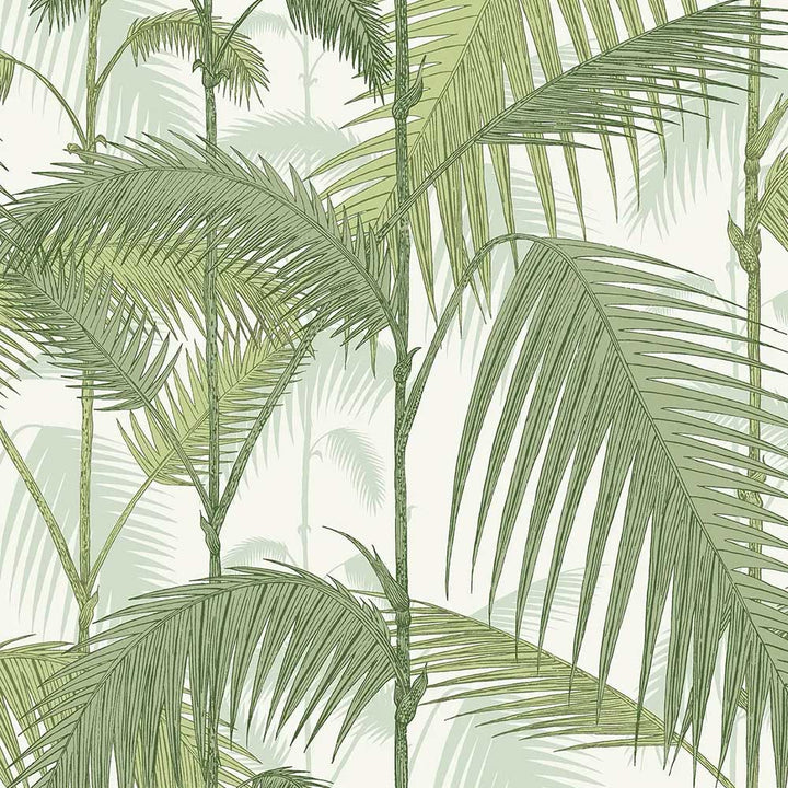 Cole & Son Palm Jungle Linen Union Fabric | Olive Green on White | F111/2007LU