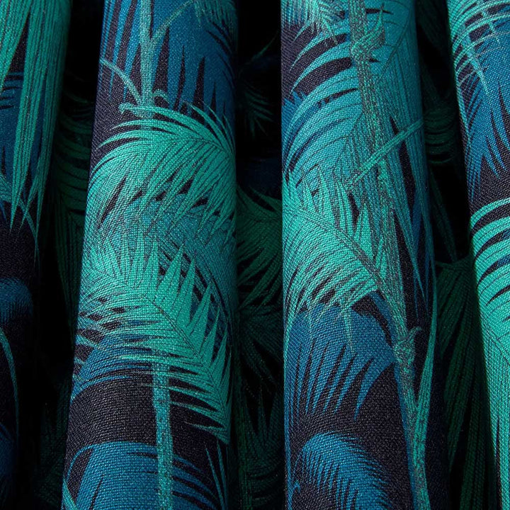 Cole & Son Palm Jungle Linen Union Fabric | Viridian & Petrol on Charcoal | F111/2004LU