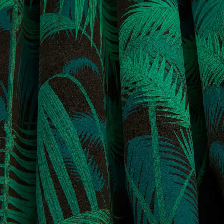 Cole & Son Palm Jungle Fabric | Viridian & Petrol on Black | F111/2004V
