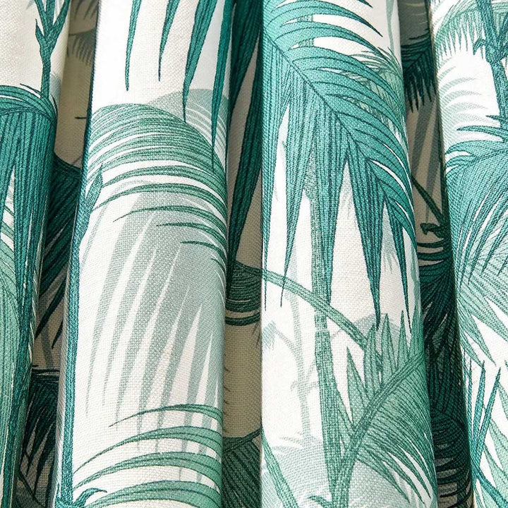 Cole & Son Palm Jungle Linen Union Fabric | Teal & Viridian on Chalk | F111/2005LU