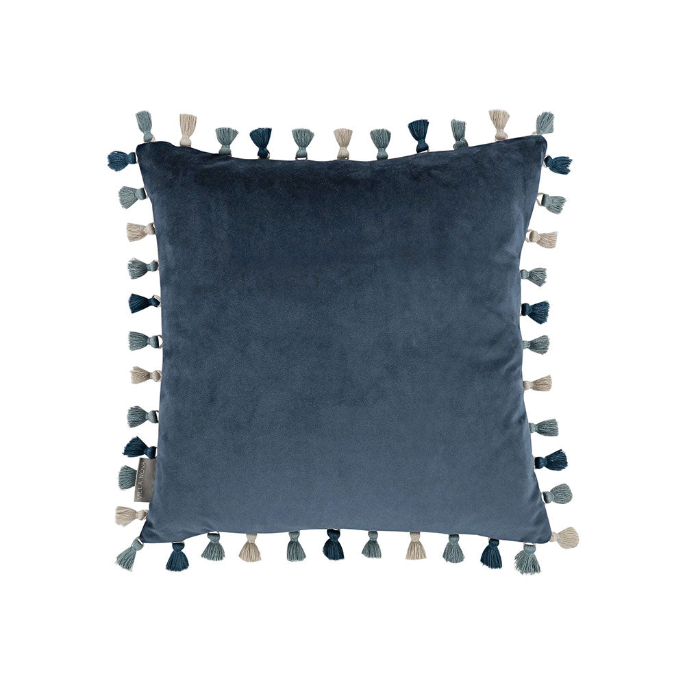 Villa Nova Aurea Cushion | Cornflower | VNC3556/02 | A feature cushion from the Abloom Collection. Cushion Displayed in reverse to highlight the complementary plain velvet blue backing.