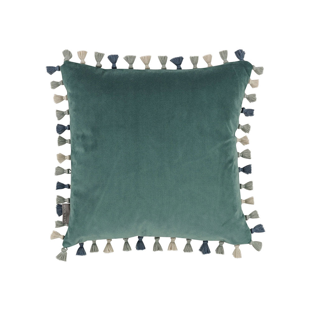 Villa Nova Aurea Cushion | Eden | VNC3556/05 | A feature cushion from the Abloom Collection. Cushion Displayed in reverse to highlight the complementary plain velvet green backing.