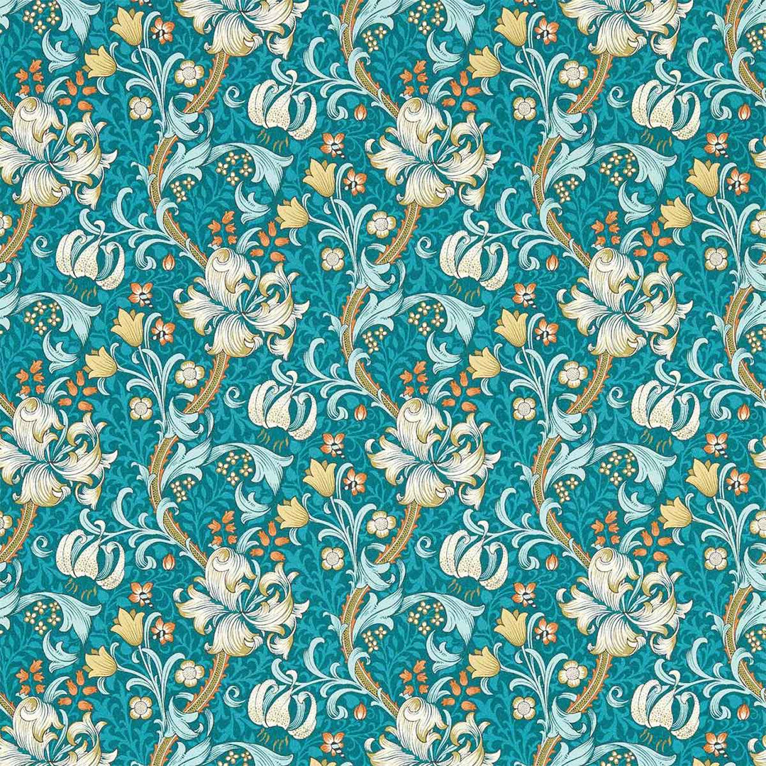 Golden Lily Teal Wallpaper