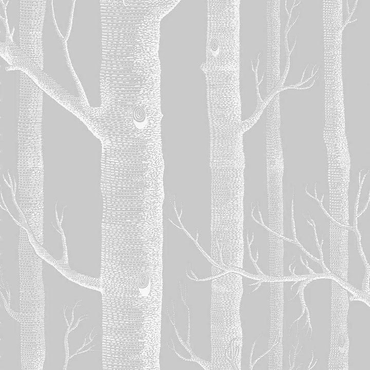 Cole & Son Woods Linen Union Fabric | White on Soft Grey | F111/7025LU