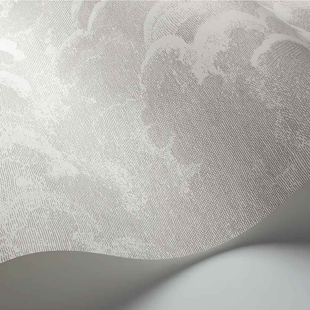 Cole & Son Nuvolette Wallpaper | 114/28055 | displays an unrolled wallpaper highlighting the cloud formation pattern with a striking light grey background